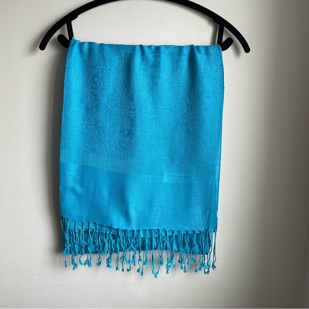 Blue Pashmina Silk Scarf, Luxury gift, Elegant Shawl Wrap